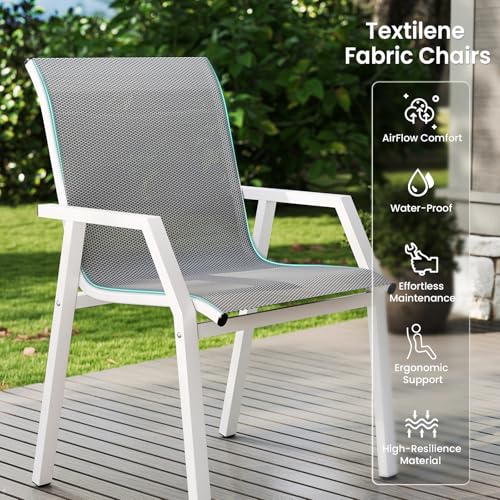 Jocoevol 7 Piece Patio Dining Sets for 6, Outdoor Table and Chairs Set with 59in Patio Dining Table and 6pcs Textilene Chairs, All Weather Furniture Set for Backyard Deck Garden