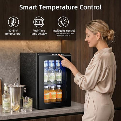 Antarctic Star 18L Mini Fridge Cooler 24Can, Beverage Refrigerator with Quiet Compressor, LED Light,Freestanding Small Fridge with Electronic Temperature Control for Home and Bar(40-61 ℉)