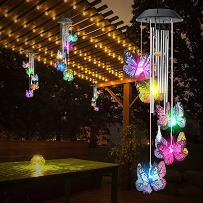 KAHACIYO Solar Butterfly Wind Chimes, Color-Changing, Outdoor, Solar-Powered, 9.5 x 5.25 x 2 inches