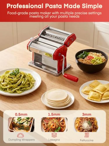 FOHERE Manual Pasta Maker, 7 Adjustable Thickness, 3-in-1