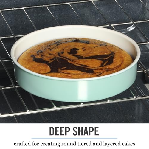Martha Stewart Gallen 8 Inch Round Nonstick Carbon Steel Cake and Bake Pan - Teal Durable Bakeware for Cakes, Pies & Desserts