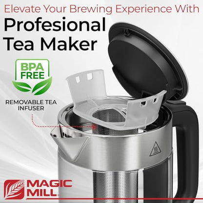 Magic Mill Pro Electric Kettle with tea Infuser and Temperature Control - Keep Warm Function, Rapid Boil, Automatic Safety Shut Off, BPA Free, No Plastic on Water, British Patent Technology,Large 1.7L