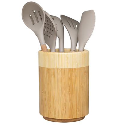 Samma Bamboo Kitchen Utensil Holder - Space-saving Countertop Utensil Organizer - Rotating Wooden Utensil Crock