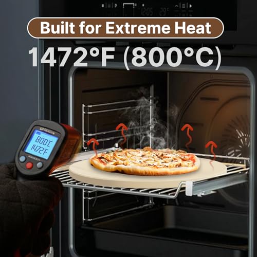 LAMPIZZERIA 14-inch Round Pizza Stone for Oven & Grill Cordierite Baking Stone for Pizza Bread Crispy Crust BBQ, Camping & Outdoor Cooking Stone with High Heat Resistance