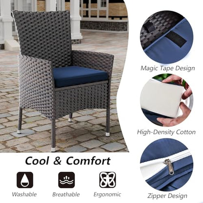 Kullavik 15 Pieces Outdoor Dining Set Patio Rattan Furniture Set,Patio Dining Table and Chairs Set with 12 Chairs and Cushions,Square Glass Tabletop with Umbrella Hole for Patio,Backyard,Navy Blue