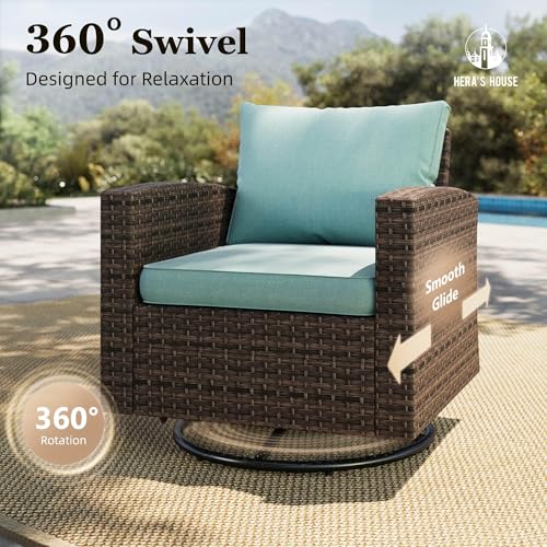 HERA'S HOUSE Swivel Glide Patio Furniture Set with Fire Pit Table Wicker