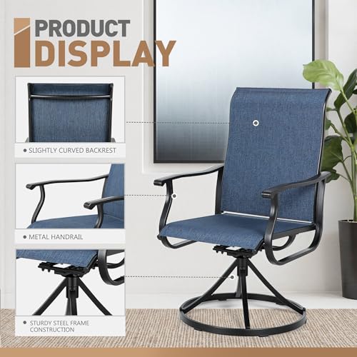 SUNCROWN 5-Piece Outdoor Patio Dining Set, All Weather Square Metal Table & 4 Dark Blue Swivel Textilene Mesh Chairs, Weather Resistant Patio Furniture for Deck Lawn Garden Backyard Poolside
