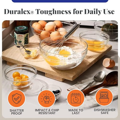 Duralex Le Gigogne Glass Mixing Bowl Set – 9-Piece Clear Stackable Prep Bowls Made of Durable Glass