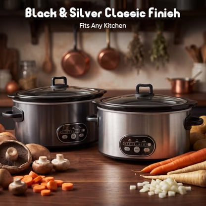 OLIXIS Slow Cooker 8 Quart, Ceramic Nonstick Coating, Programmable Slow Cooker with Dishwasher Stoneware Pot and Tempered Glass Lid, Multi Cookers with 3 Temperature, 35in Tangle Free Cord, Black