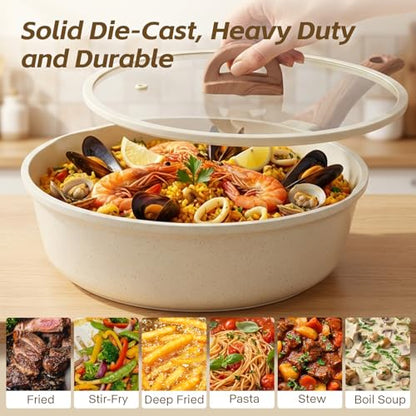 USELUCK Ceramic Nonstick Frying Pan with Lid, 4.0 QT Sauté Pan Large Capacity Skillet, Non Stick Deep Frying Pan Induction Compatible White Granite Coating PFOA/PFAS Free Non-toxic Healthy