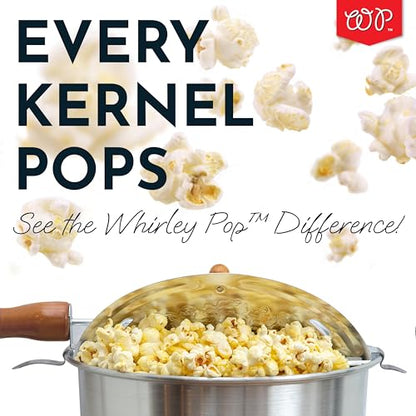 Original Whirley Pop Popcorn Machine – 3-Minute Stovetop Popcorn Maker for Home Movie Snacks & Game Night – Wabash Valley Farms – Aluminum Pot With Nylon Gears – (Silver)