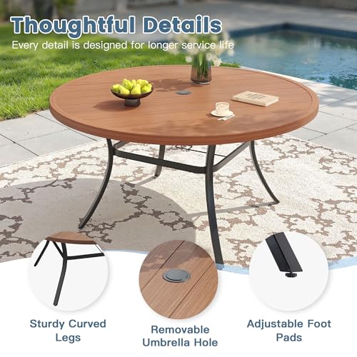 DIFY 11 Pieces Outdoor Patio Dining Set for 10, 60" Walnut Round Metal Dining Table and 10 Brown Stackable Sling Dining Chairs, Outdoor Table and Chairs for Lawn Garden Backyard Deck