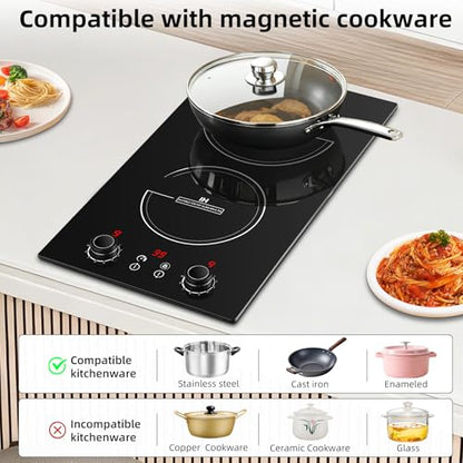 Wesonorous Double Induction Cooktop,110V 2600W 2 burner induction cooktop with hot plat with LED Touch Screen 10 Levels,Child Safety Lock & Timer 110V countertop burners