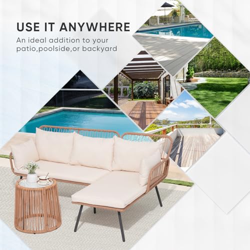 Verano Garden Patio Furniture Set, 3 Piece Wicker Conversation Sofa Set