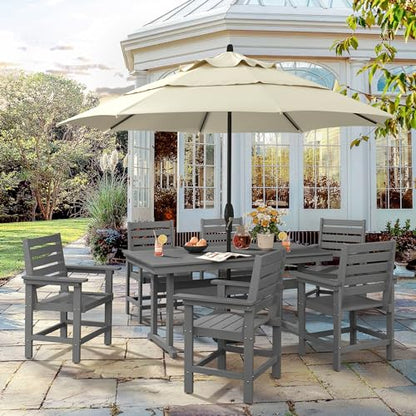 Homenjoy 7 Piece Patio Dining Set, 66" Rectangle HDPS Weather Resistant Outdoor Table & 6 Patio Chairs Set with 1.96" Umbrella Hole, Heavy Duty Chairs for Backyard Balcony Deck, Grey