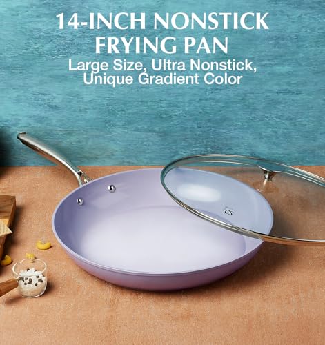 KOCH SYSTEME CS 14 Inch Frying Pan with Lid, Large Skillet with Lid, Extra Large Fry Pan for Family & Commercial Use, Oven Safe, 14 Inch Skillet Lids, Induction Compatible, Purple
