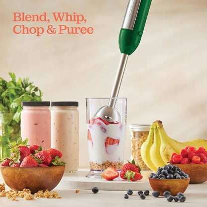 Powerful Immersion Blender, Electric Hand Blender 500 Watt with Turbo Mode, Detachable Base. Handheld Kitchen Blender Stick for Soup, Smoothie, Puree, Baby Food, 304 Stainless Steel Blades (Green)