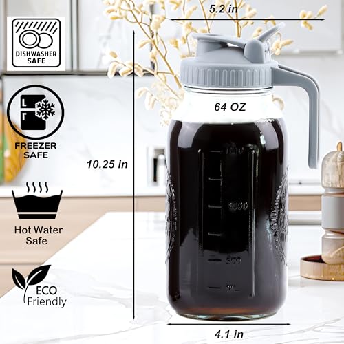 Cold Brew Coffee Maker 32 Oz Mason Jar Cold Brew Pitcher With Strainer 1 Quart Wide Mouth Glass Iced Coffee Maker With Spout Lids Glass Pitcher For Fridge, Sun Tea, Lemonade, Cold Brew