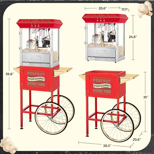 Great Northern Popcorn Company 5995 10 oz. Perfect Popper Popcorn Machine with Cart - Red (5995 GNP Red 10oz. Full)