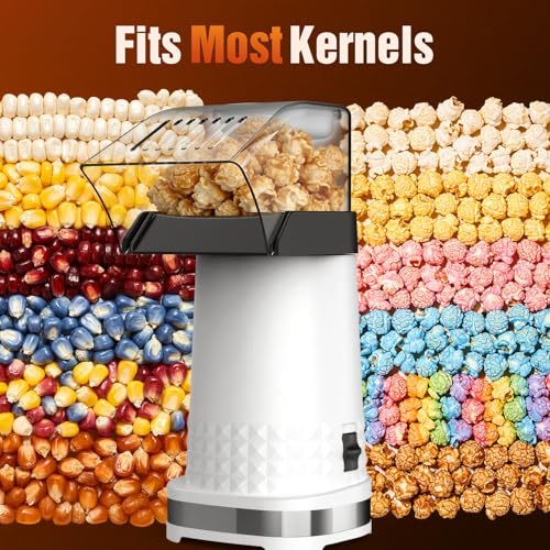 Popcorn Maker, 1200W Fast Hot Air Popper in 2 Minutes, Oil-Free Popcorn Popper, 4.5QT Large Capacity, Popcorn Machine for Home, Movie Nights, Family, Parties&World Cup, ETL Certified (White)