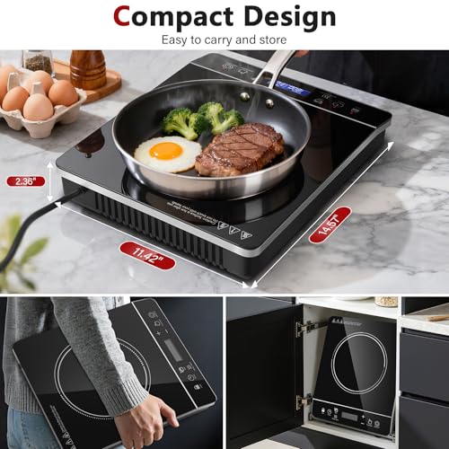 Portable Induction Cooktop Burner, 1800W Induction Hot Plate with LCD Touch, 20 Cooking Modes & 3-Hour Timer, Child Safety Lock & Auto Shutoff, ETL Certified Electric Stove for Home, Dorm, RV