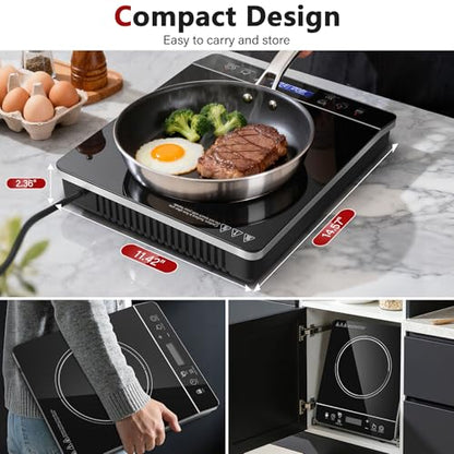 Portable Induction Cooktop Burner, 1800W Induction Hot Plate with LCD Touch, 20 Cooking Modes & 3-Hour Timer, Child Safety Lock & Auto Shutoff, ETL Certified Electric Stove for Home, Dorm, RV