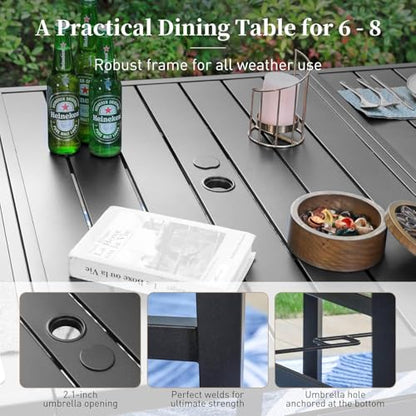 SUNSHINE VALLEY 9pc Patio Dining Set, 83" Metal Table & 8 Rattan Chairs