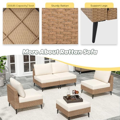 LVUYOYO 5 Pieces Outdoor Patio Furniture Set, Wicker Sectional Sofa Couch
