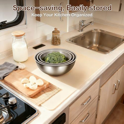 Gronivex Stainless Steel Mixing Bowls Set of 3 (1.5, 2.2 & 3.4 Qt) – Food Grade 304, Thicker-Gauge, Stackable Nesting – Classic Everyday Set for Baking, Salad Prep & Cooking