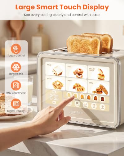 Keenstone 2 Slice Toaster, Smart Touch Screen Cream Toaster with Wide Slot