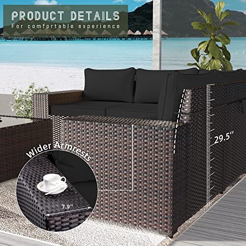 RTDTD 12 PCS Outdoor Patio Furniture Set,Outdoor Sectional Furniture All Weather PE Rattan Wicker Patio Conversation Set with 2 Coffee Tables and 10 Thickened Cushions,Black