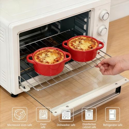 Mini Cocotte Set of 4, 15 oz Ceramic Mini Dutch Ovens with Lids and Handles, Small Casserole Dishes for Baking, Soufflé and Baked Desserts, Oven Microwave Dishwasher Safe, Red