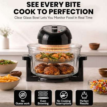 Granitestone 16 Qt Large Glass Air Fryer Non Toxic, Black
