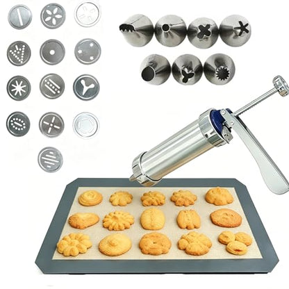 BBEK Stainless Steel Cookie Press Gun for Baking | cookie gun for baking with Butter Spritz Tips | Professional Baking Equipment for Home Bakers