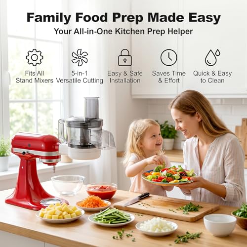 Food Processor Attachment for KitchenAid, 5-in-1 Vegetable Chopper & Dicer with Stainless Steel Blades, Includes Dicing, Slicing, Shredding, Strip Cutting, Sauce Discs and Storage Case by Focollk