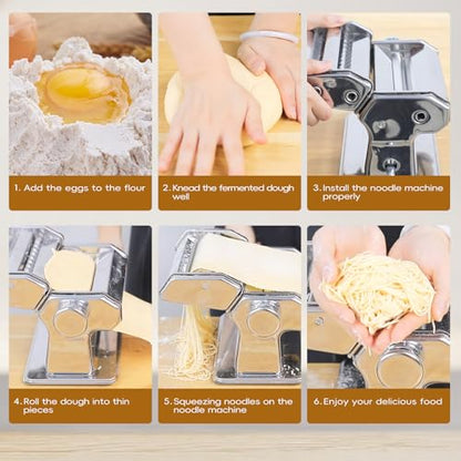 MZTOGR Pasta Maker Machine with 9 Adjustable Thickness Settings, 2 in 1 Noodle Maker Includes Pasta Cutter, Ravioli Maker Attachment & Pasta Drying Rack
