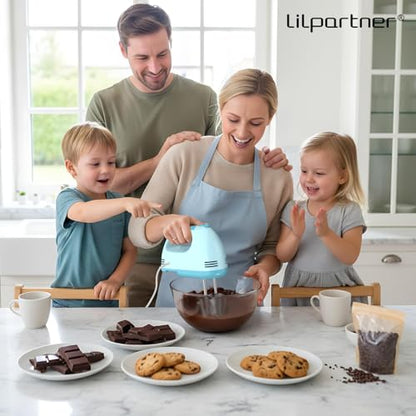 LILPARTNER Hand Mixer Electric, Ultra Power Kitchen Hand Mixer With 7-Speed & 5 Stainless Steel Accessories for Whipping Dough, Cream, Cake, Dishwasher Safe, Light Blue