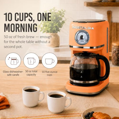 Nostalgia Classic Retro 10 Cup Coffee Maker, Orange