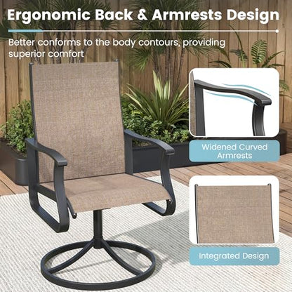 VONZOY 7 Pieces Patio Dining Set, Patio Outdoor Furniture Set of 6 Patio Swivel Dining Chairs and Patio Spliced Rectangular Tabletop with Umbrella Hole, for Deck, Backyard, Poolside & Garden