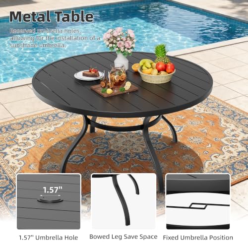 SUNCROWN 7-Piece Outdoor Patio Dining Set, All Weather Round Metal Table & 6 Black Swivel Textilene Mesh Chairs, Weather Resistant Patio Furniture for Deck Lawn Garden Backyard Poolside