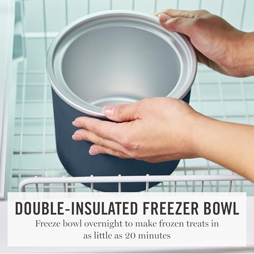 Martha Stewart Ice Cream Maker, 2 Quart Double-Insulated Freezer Bowl, Sorbet & Frozen Yogurt, Ready in 20 Minutes, Mix-Ins Chute, Easy to Clean, Indigo Blue