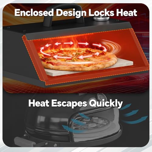 Pizza Oven for Grill, Grill Top Pizza Oven Kit with 12-inch Pizza Stone, Foldable Pizza Peel and Built-in Thermometer, Portable Outdoor Pizza Oven for Gas and Charcoal Grills