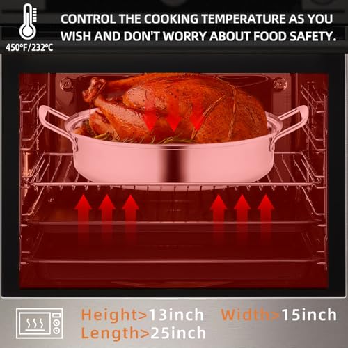 RIDGEPOLE 22” Large Roasting Pan with Rack and Lid, Stainless Steel Oval Roaster Pan, Nonstick Roasting Pan for Oven, Multi-Use Cookware for Turkey, Chicken, Gifts for Mom, Wife.(Sliver)