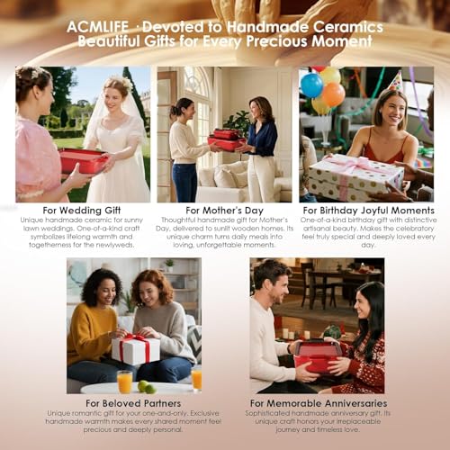 ACMLIFE Ceramic Casserole Dishes with Lids, Baking Dish for Oven with Lid, Stoneware Rectangular Dish 4 Pcs Set, Red 2-in-1 Bakeware Set (13"x8"+8"x6"), Large 3.06 Qt & Small 0.95 Qt Ceramic Bakeware, Casserole Dishes for Oven Baking Pan with Handles, Ide