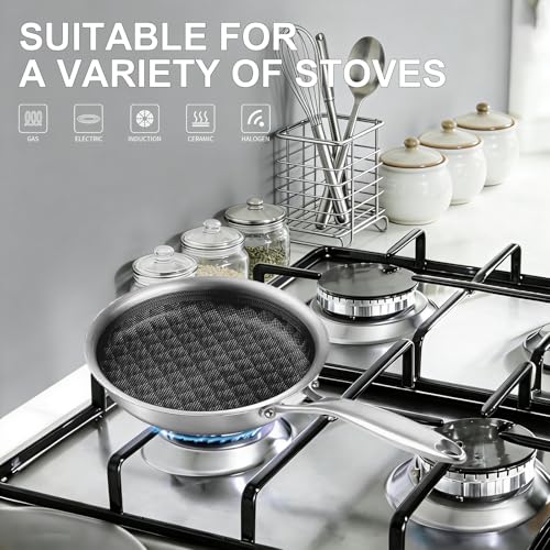 DELARLO Tri-Ply Stainless Steel 7" Omelette Pans, Non Stick Egg Frying Pan, Small Induction Skillet, Nonstick 7 inch, Single Egg Pan, Induction cookware Compatible with All Cooktops Up to 600℉