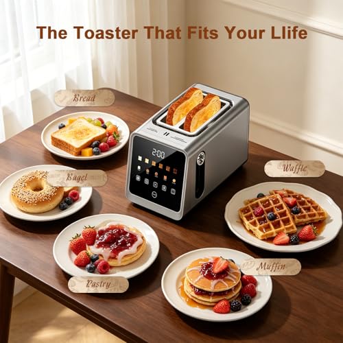 Smart Toaster 2 Slice, Touch Screen Stainless Steel Toaster Wide Slots