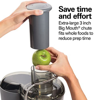 Hamilton Beach Juicer Machine, Centrifugal Extractor, Big Mouth 3" Feed Chute, Easy Clean, 2-Speeds, 40 oz. BPA Free Pitcher, 850 Watt Motor, Silver (67850)