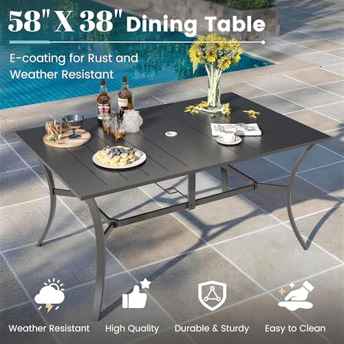 VONZOY 7 Pieces Patio Dining Set, Patio Outdoor Furniture Set of 6 Patio Swivel Dining Chairs and Patio Spliced Rectangular Tabletop with Umbrella Hole, for Deck, Backyard, Poolside & Garden