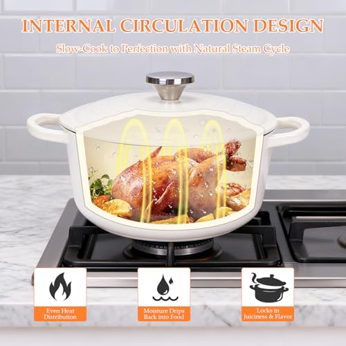 Hisencn Enameled Cast Iron Dutch Oven,4QT Dutch Oven with Lid,Enameled Round,Dual Handles,Heavy-Duty,Cast Iron Skillet For Bread Baking,Cooking.