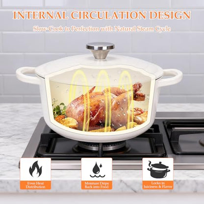 Hisencn Enameled Cast Iron Dutch Oven,4QT Dutch Oven with Lid,Enameled Round,Dual Handles,Heavy-Duty,Cast Iron Skillet For Bread Baking,Cooking.